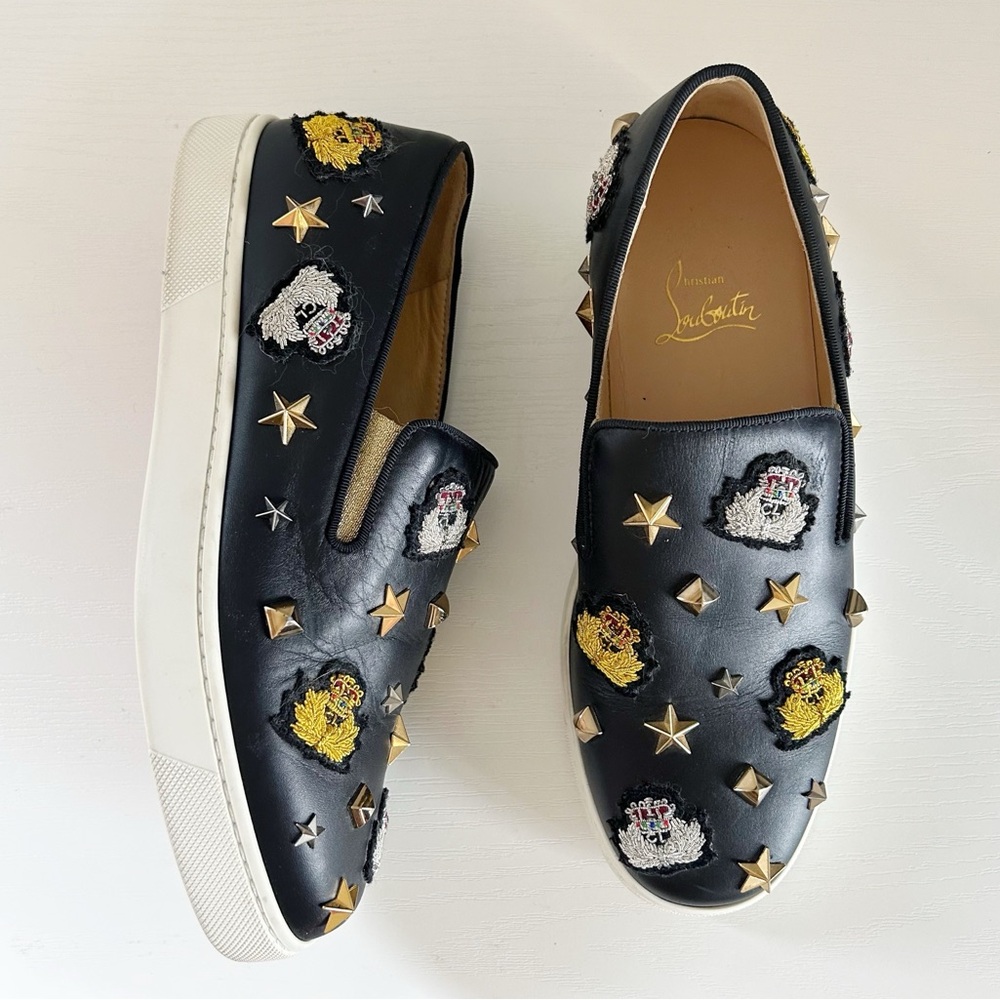 Christian Louboutin Miss Academy Boat Studded Leather Sneakers EU 37.5 US 7.5